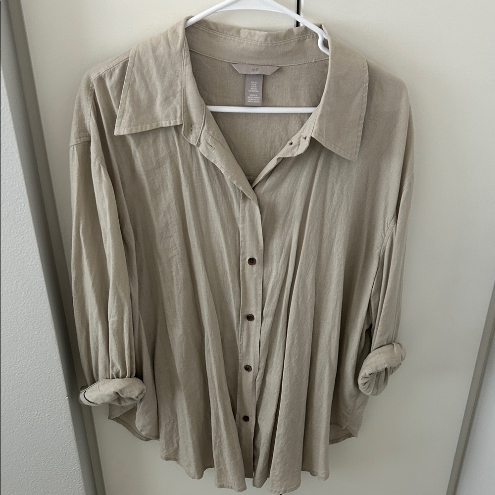 H&M Linen Button-Front Beige Blouse